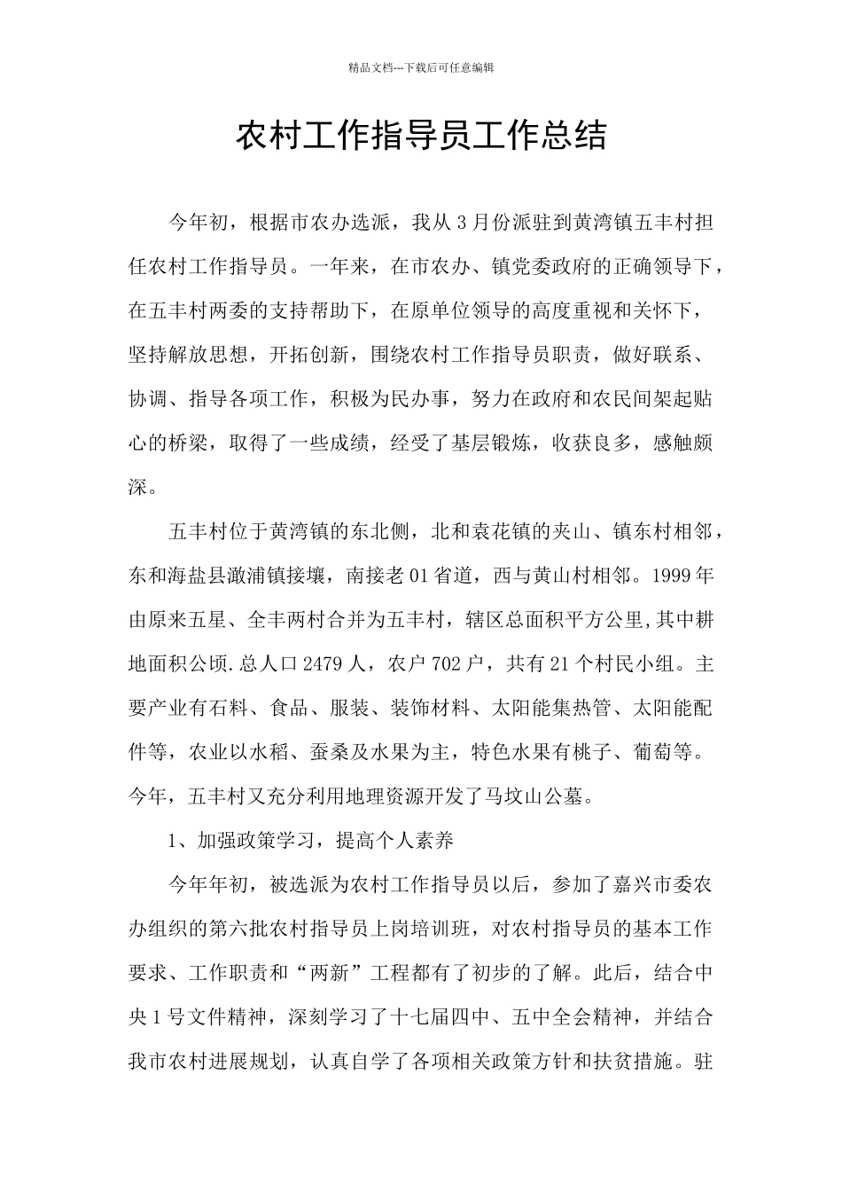 农村工作指导员工作总结_第1页