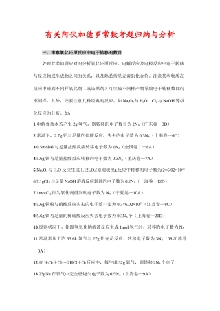 2025年有关阿伏加德罗常数考题归纳与分析