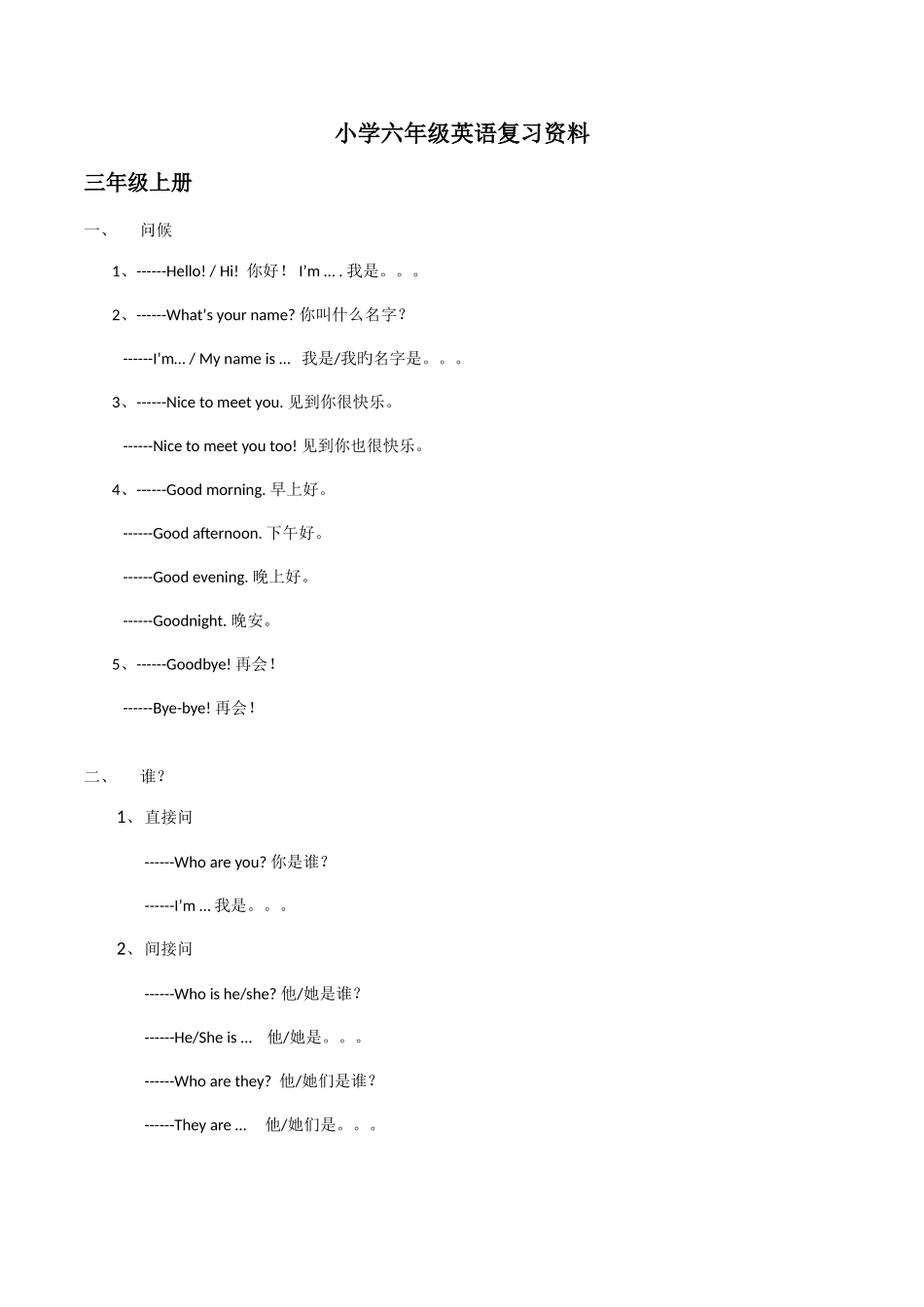 2025年新版湘少版小学英语毕业总复习知识点汇总_第1页