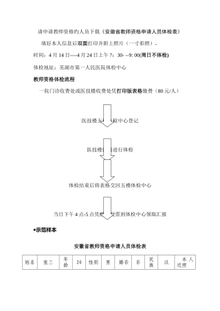 2025年教师资格体检流程及体检表模板