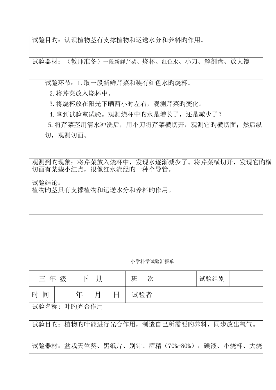 2025年教科版小学三年级科学下册全册实验报告单_第3页