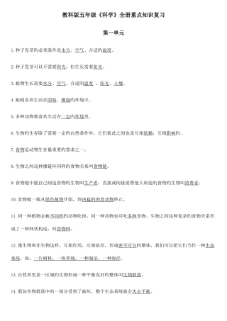 2025年教科版科学五年级全册科学知识点整理