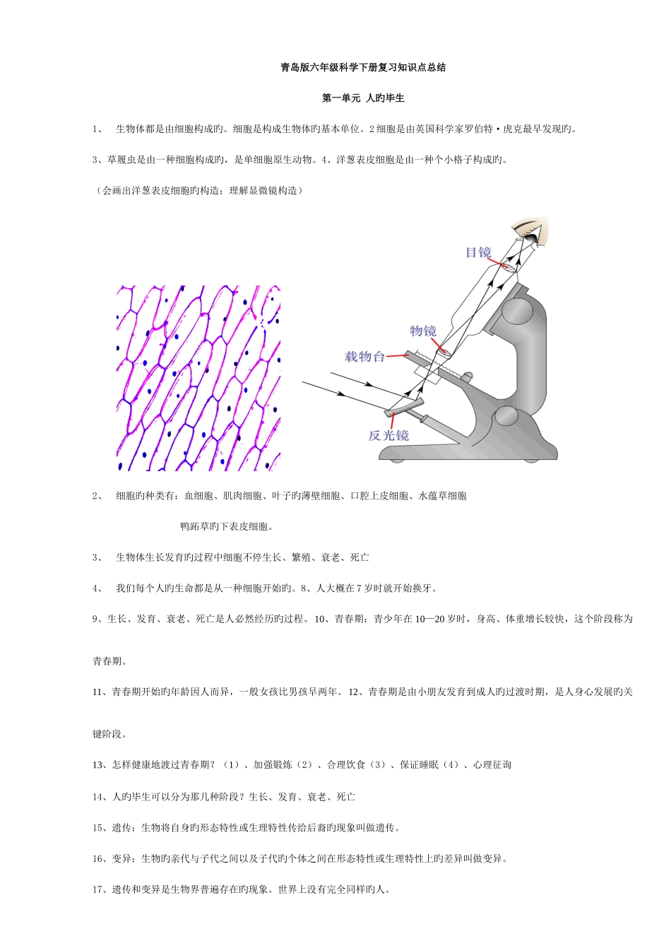 2025年新总结青岛版六年级下册科学全册知识点总结及试题_第1页
