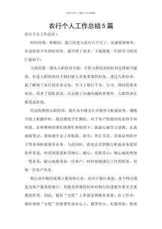 农行个人工作总结5篇