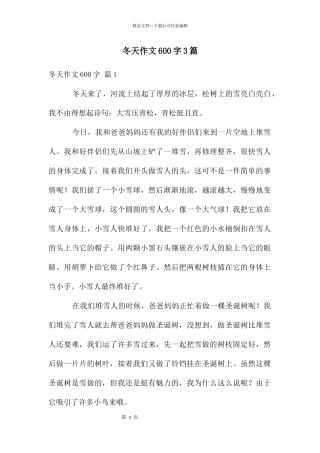 冬天作文600字3篇