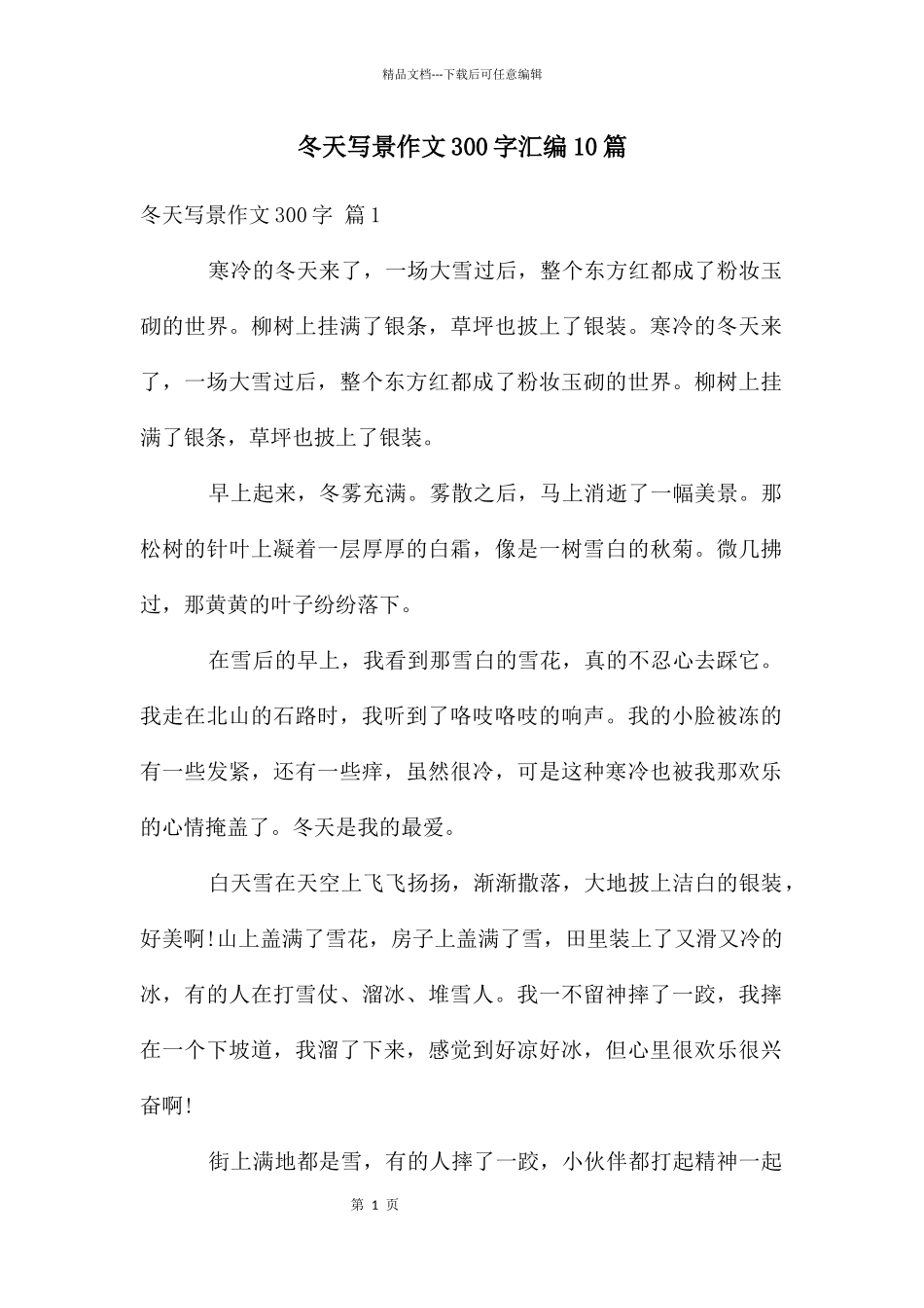 冬天写景作文300字汇编10篇_第1页