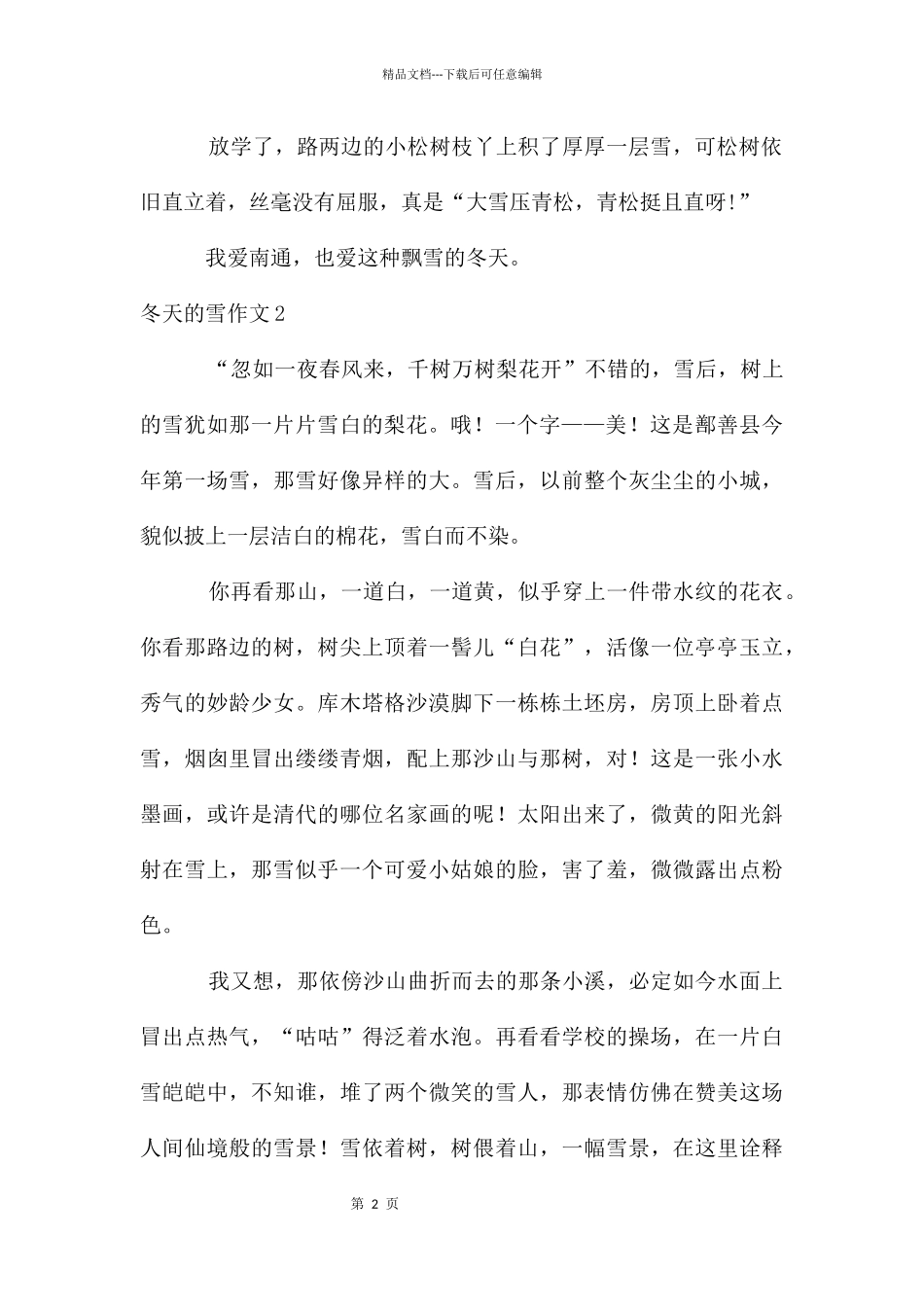 冬天的雪作文_第2页
