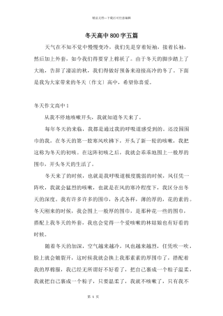 冬天高中800字五篇