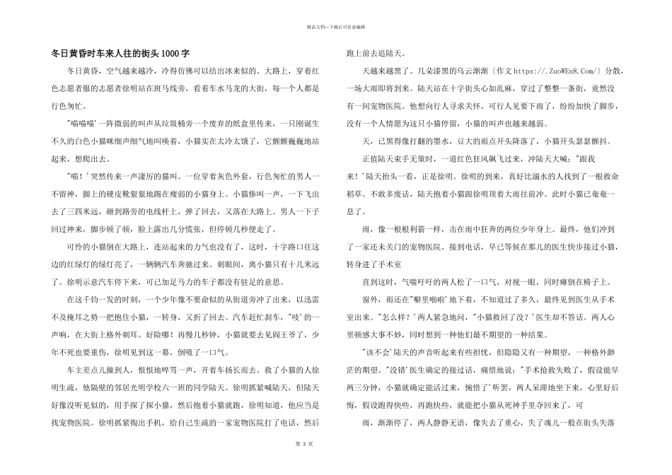 冬日黄昏时车来人往的街头1000字_第1页