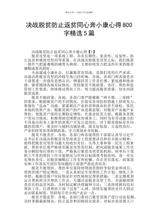 决战脱贫防止返贫同心奔小康心得800字精选5篇
