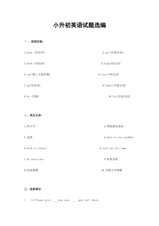 2025年小升初英语试题选编