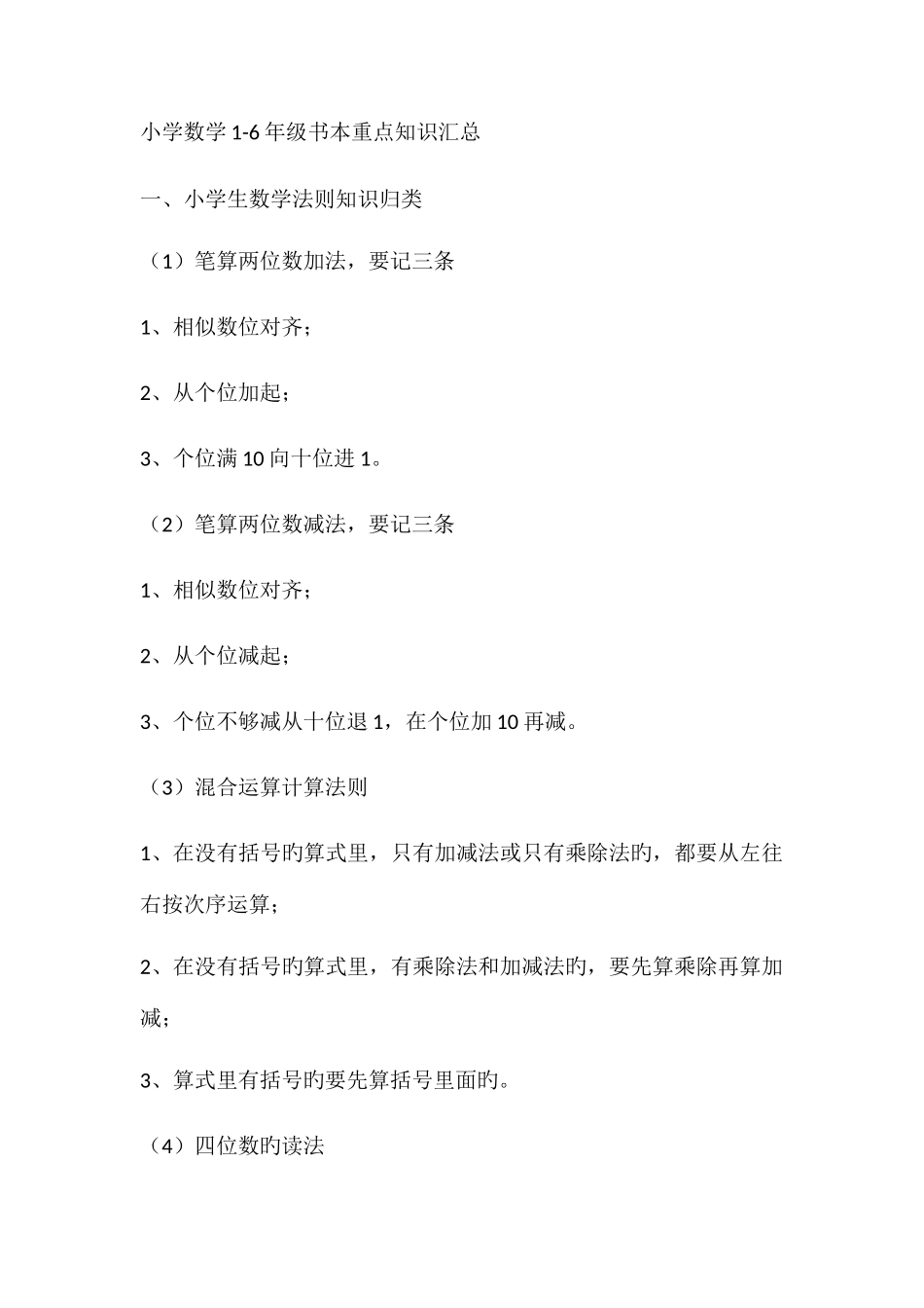 2025年小数1到6年级知识点汇总_第1页