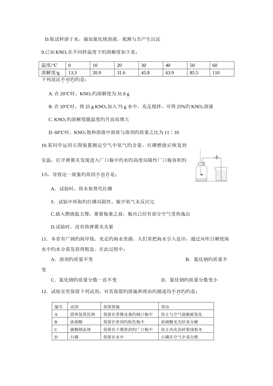 2025年海南省初中化学竞赛初赛试题_第3页