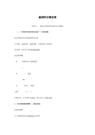 2025年生物必修二基因的分离定律知识点知识总结基础梳理