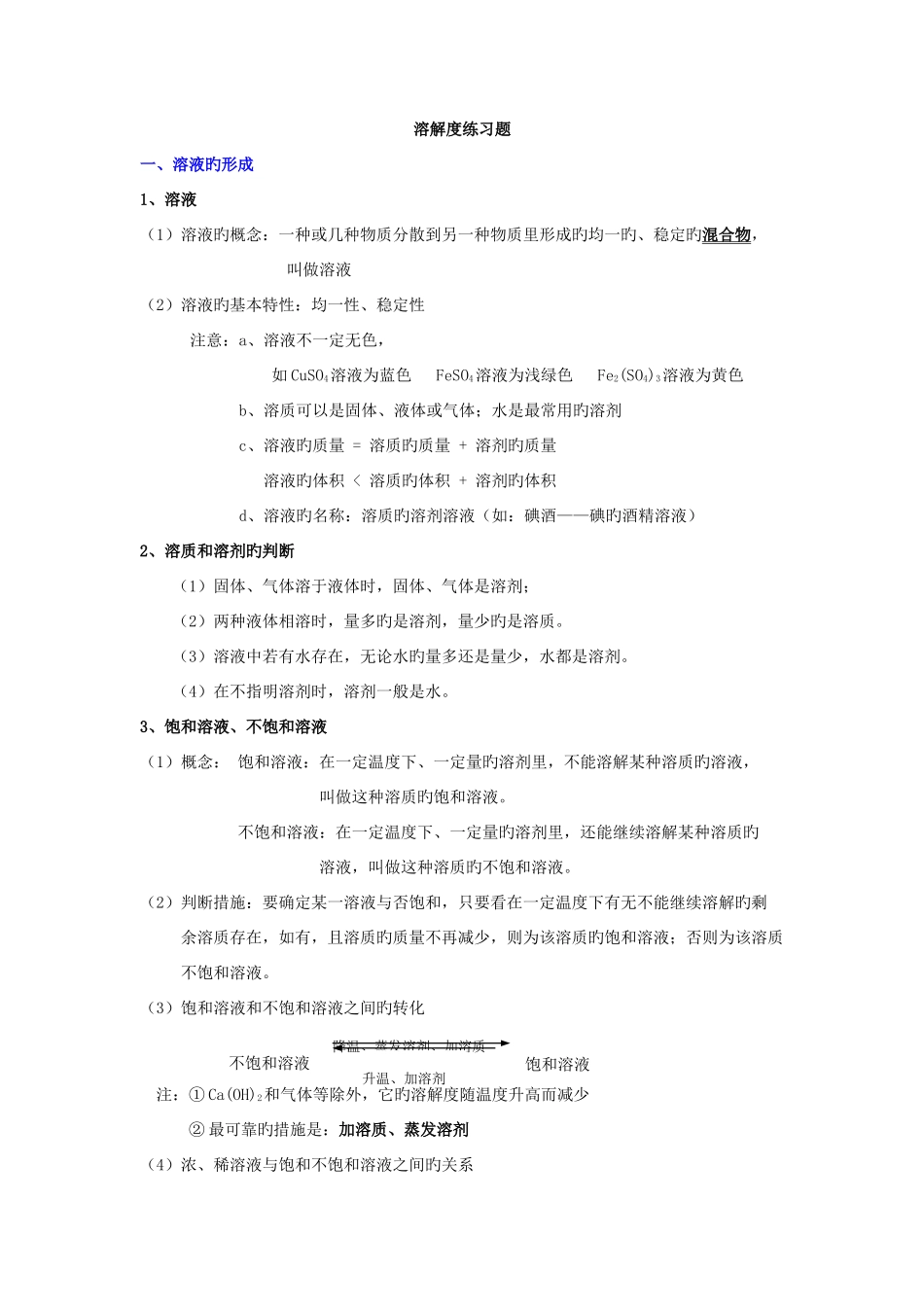 2025年溶解度知识要点归纳和练习题_第1页