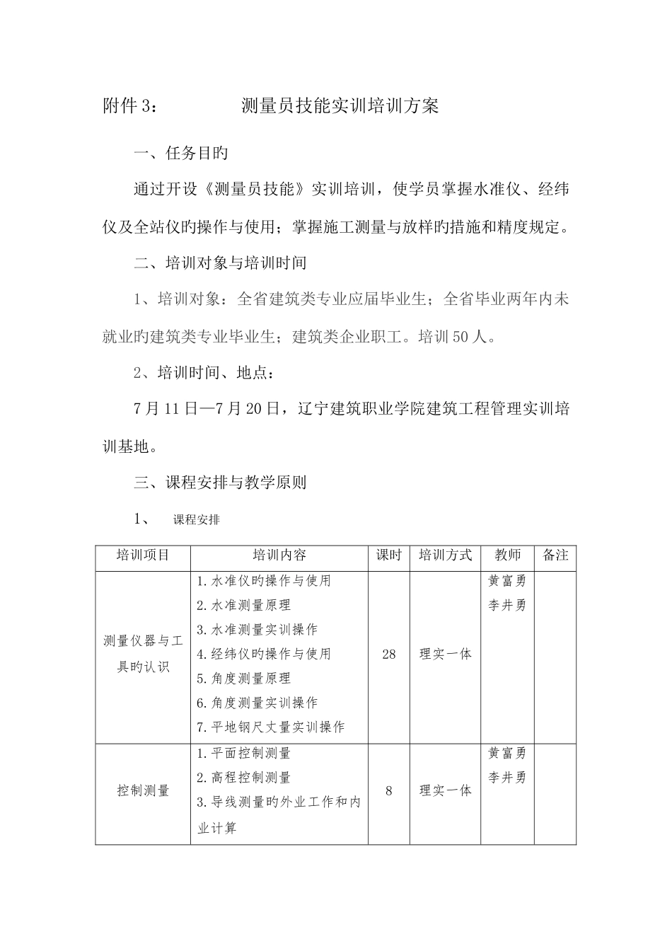 2025年测量员技能培训实训培训方案_第1页