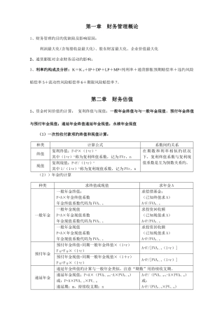 2025年注册税务师财务与会计之财务部分主要考点财务管理