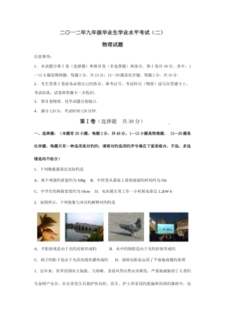 2025年山东省平原九年级毕业生学业水平考试物理试题人教版