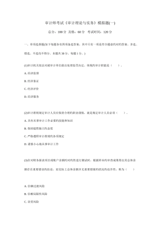 2025年审计师考试审计理论与实务模拟题