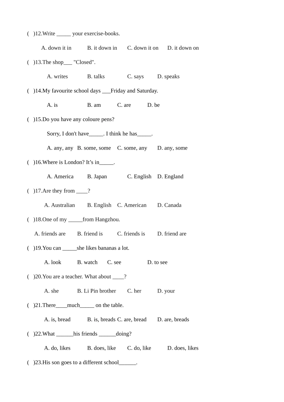 2025年小升初英语单项选择100例_第2页