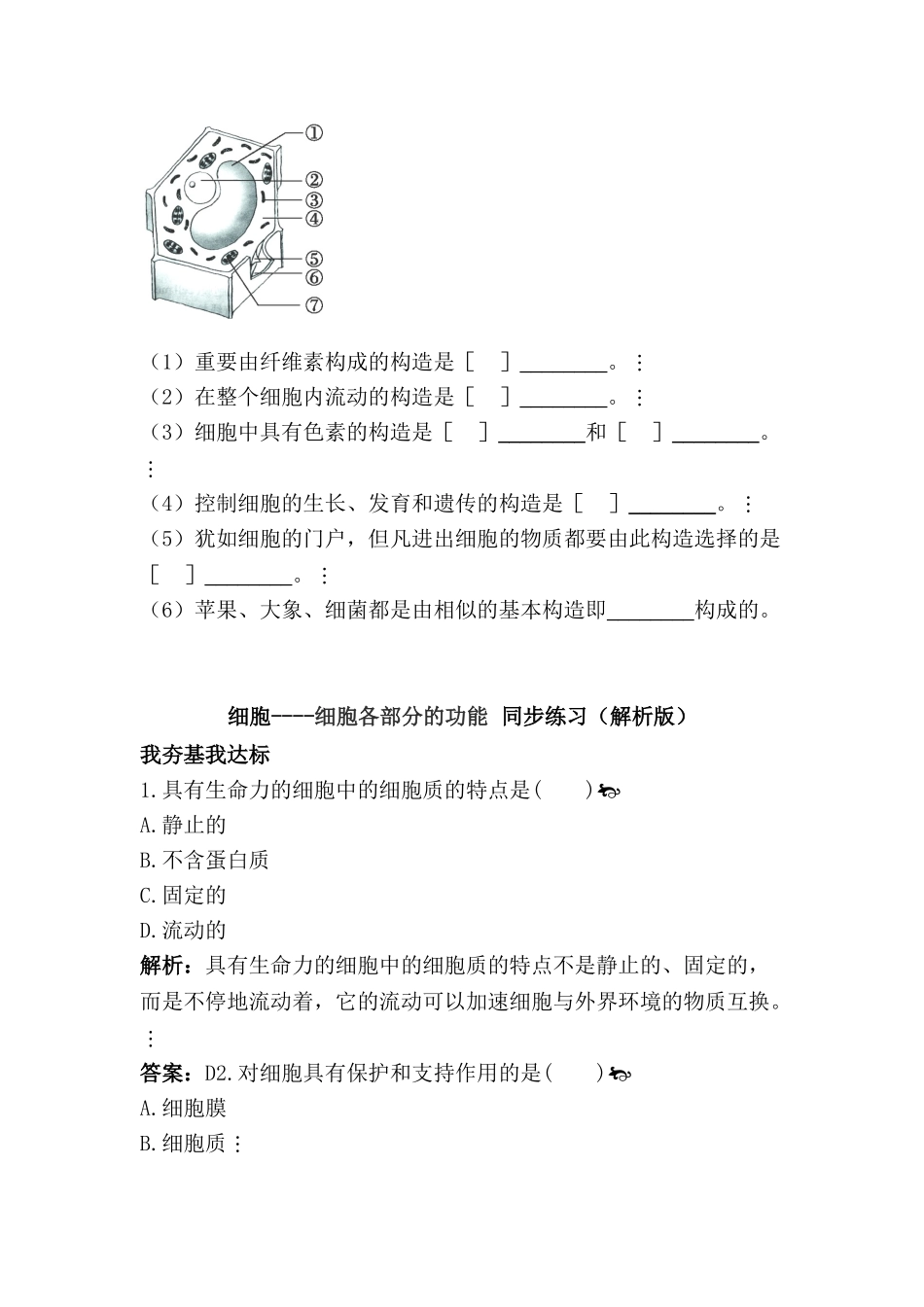 2025年七年级生物上册知识点同步练习题_第3页