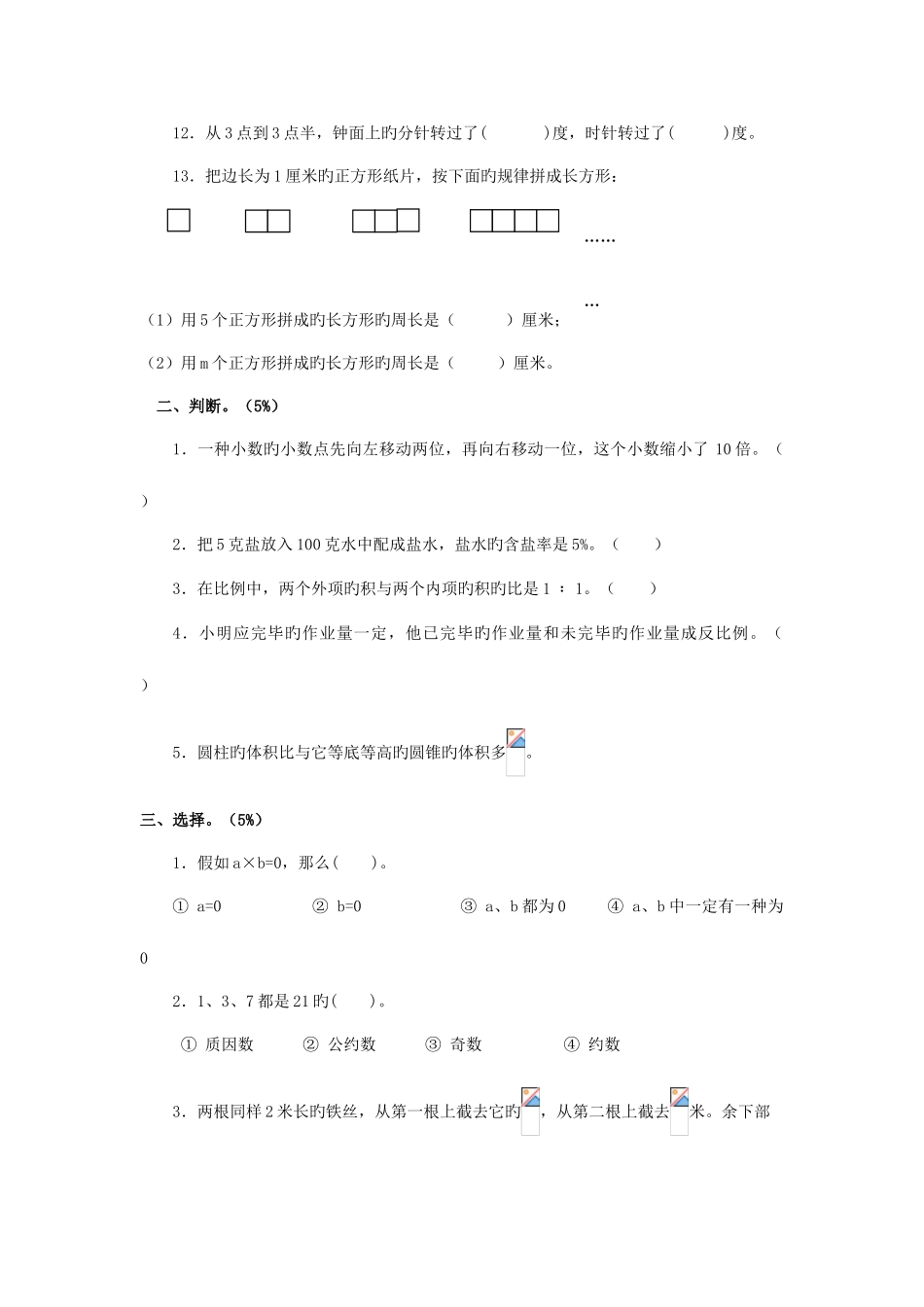 2025年小升初数学模拟试卷二十无答案_第2页