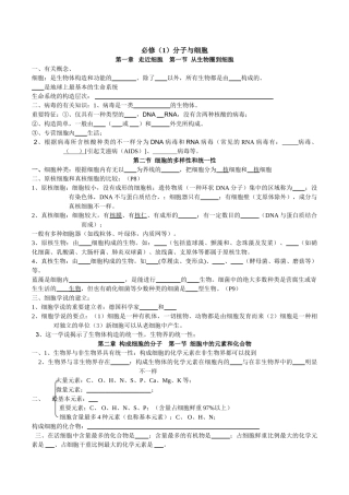 2025年高中生物学考知识点总结挖空版教学教材