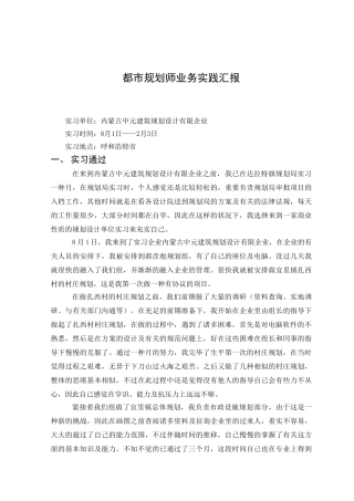 2025年城市规划师业务实践实习报告