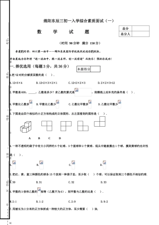 2025年绵阳东辰三初一入学综合素质面试数学试卷
