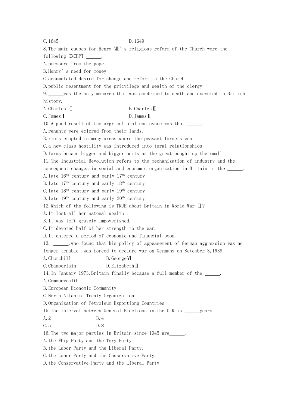 2025年10月高等教育自学考试英语国家概况试卷_第2页
