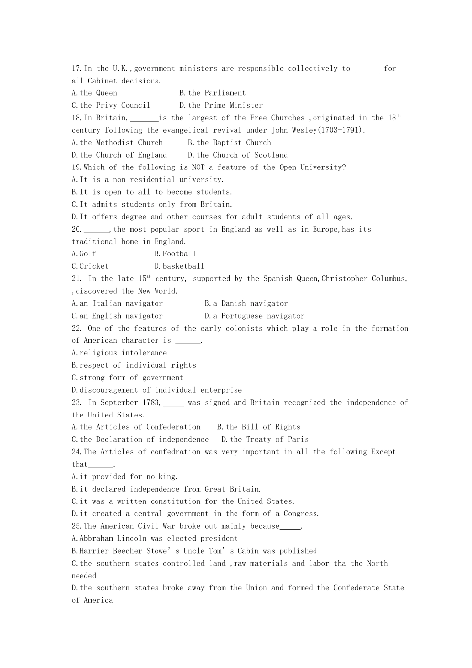 2025年10月高等教育自学考试英语国家概况试卷_第3页