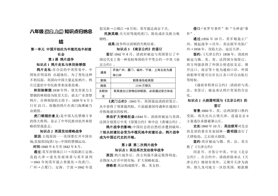 2025年八年级上历史知识点归纳总结培训讲学_第1页