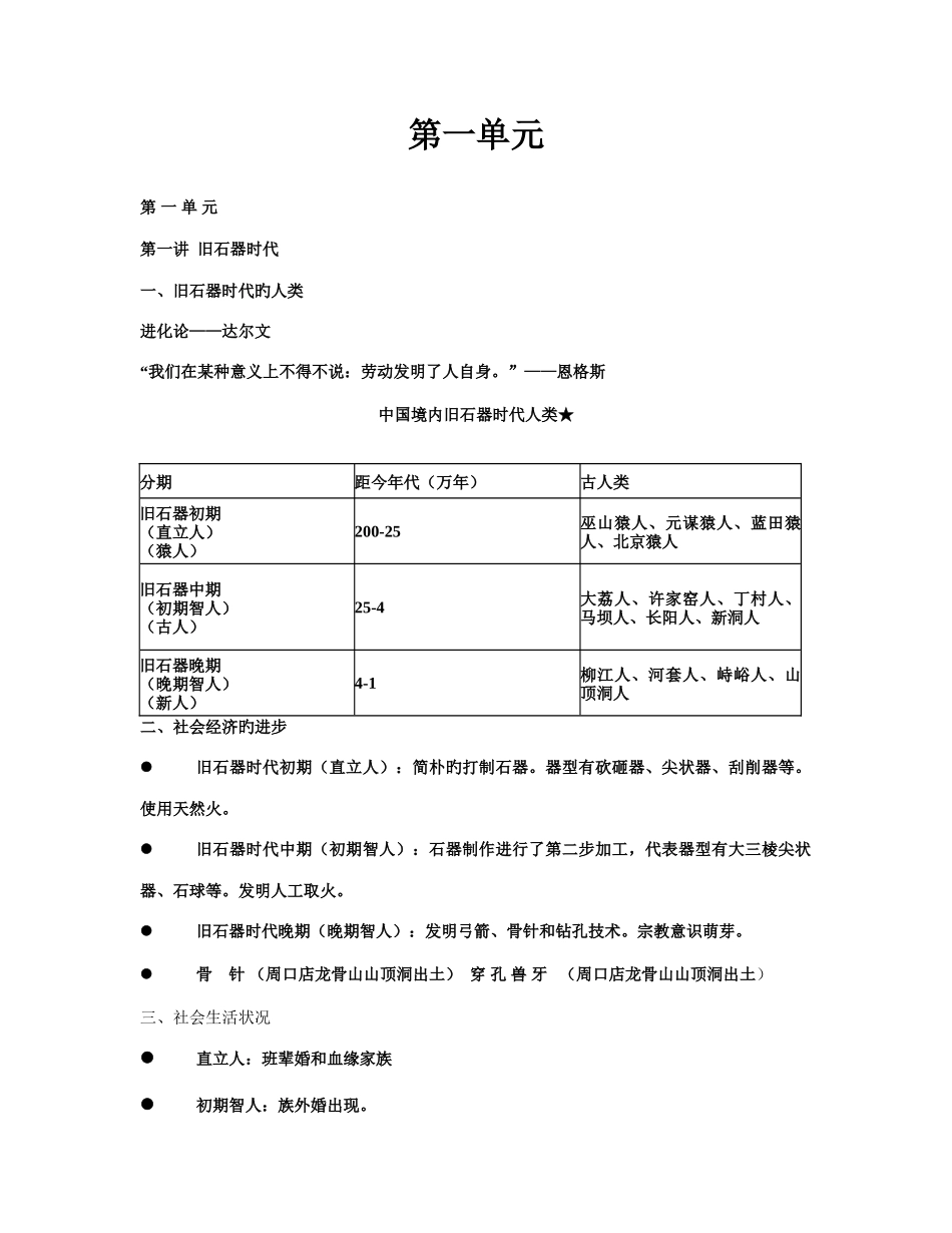 2025年远古到汉代的知识点集合_第1页