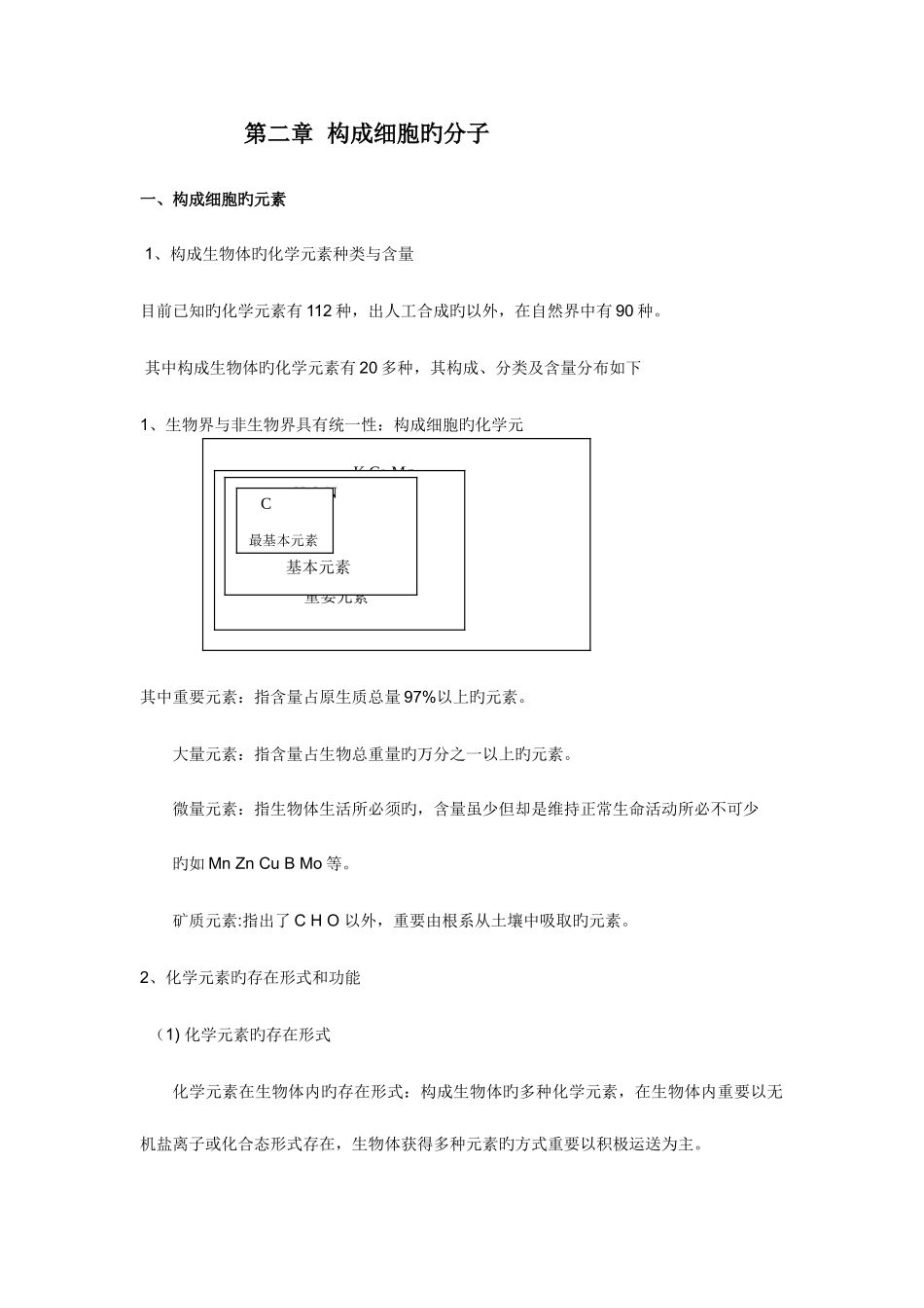 2025年组成细胞的分子知识点总结_第1页
