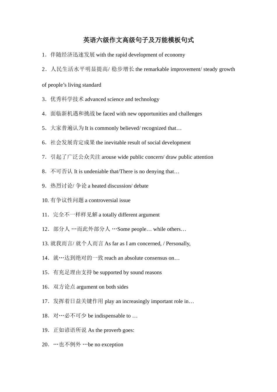 2025年英语六级作文高级句子_第1页