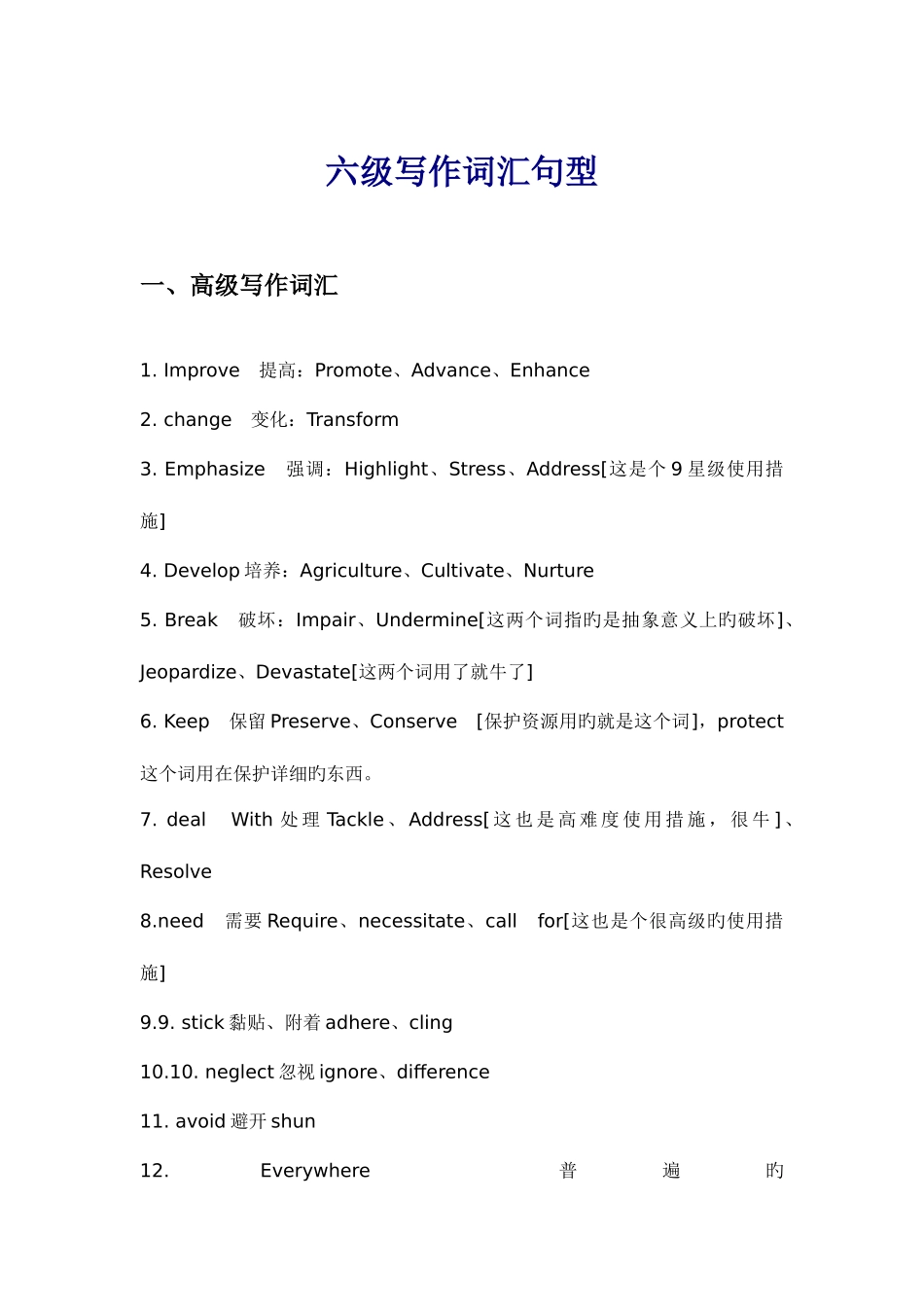 2025年英语六级写作高级词汇_第1页