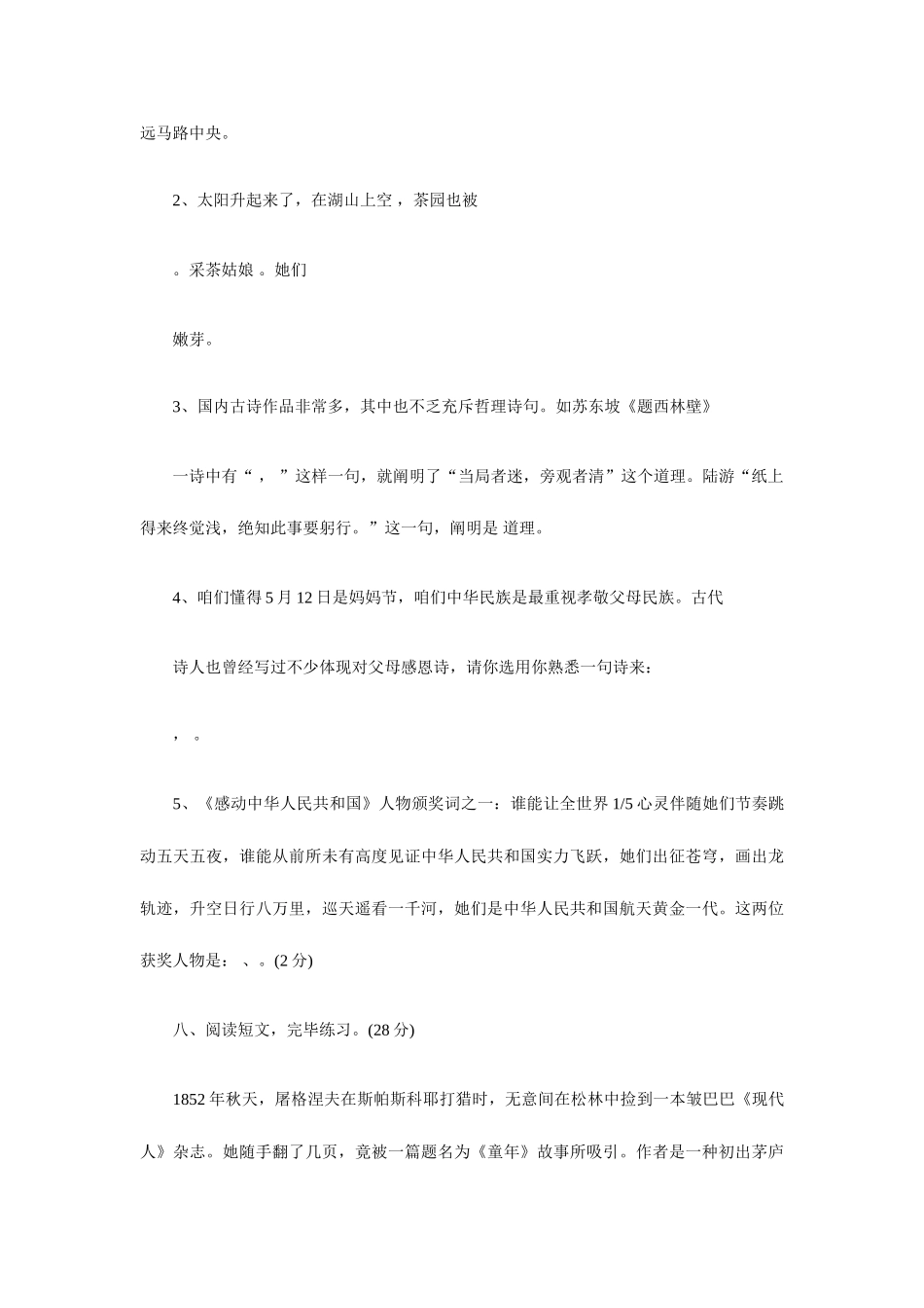 2025年语文小升初语文模拟试卷_第3页