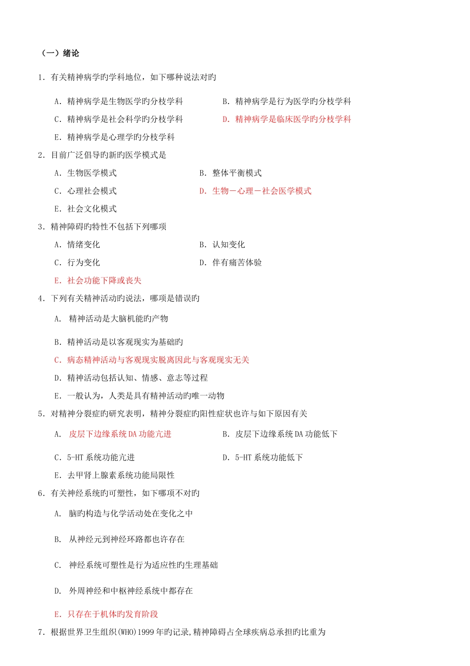 2025年精神病学单选题温医题库_第1页