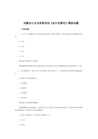 2025年安徽会计从业资格考试《会计电算化》模拟试题