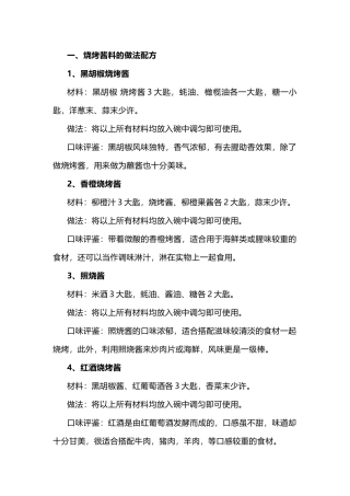 食谱资料：烧烤酱料的做法配方