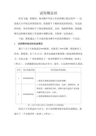 设备维修试用期工作总结