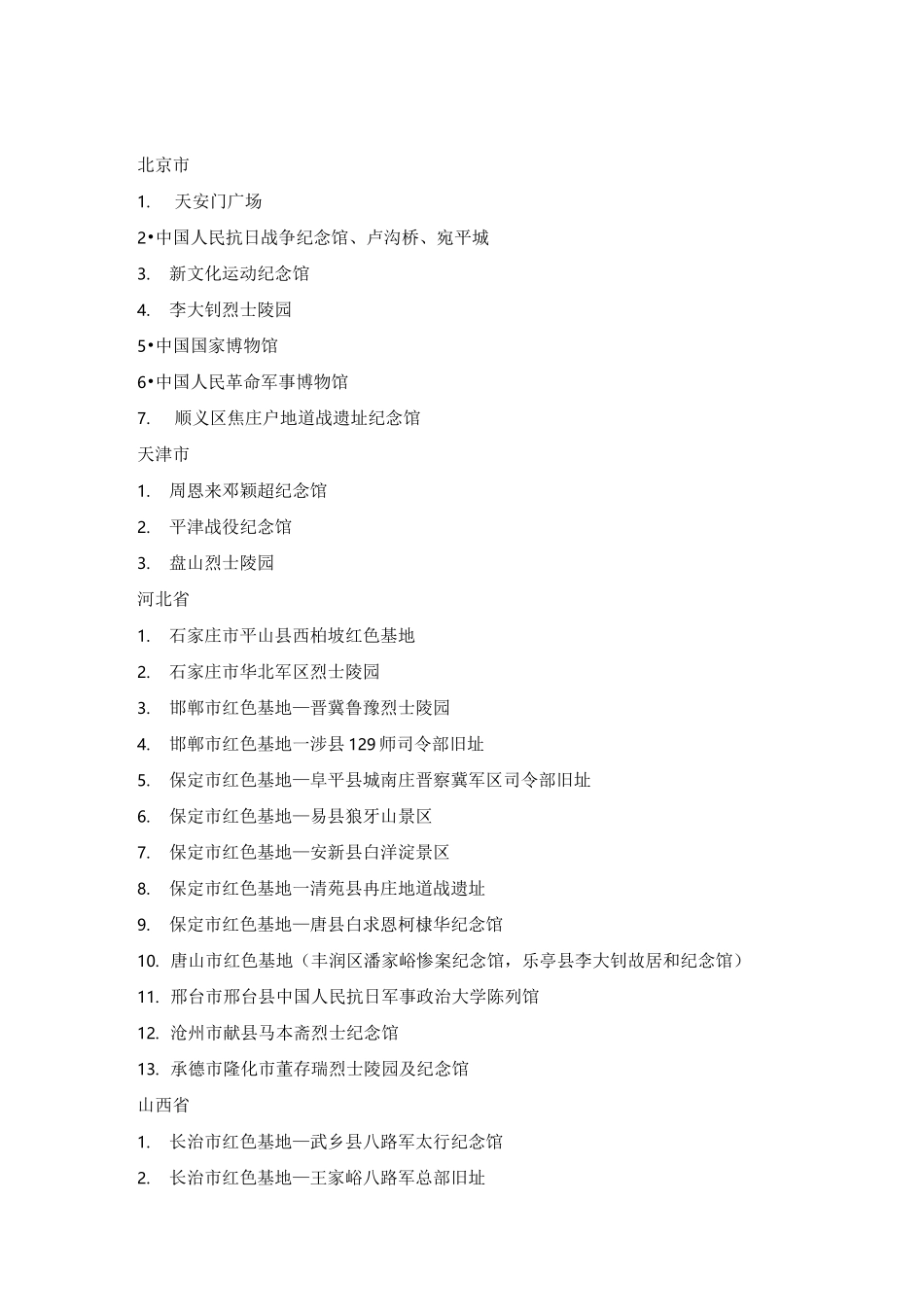 全国各主要红色教育基地_第1页