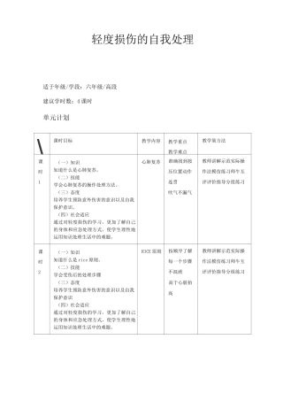 体育与健康 六年级教案轻度损伤的自我处理 