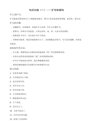句式训练(扩句缩句、陈述句转反问句、双重否定句-改转述句)