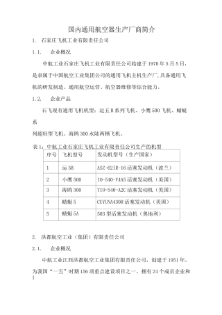 国内通用飞机制造企业简介