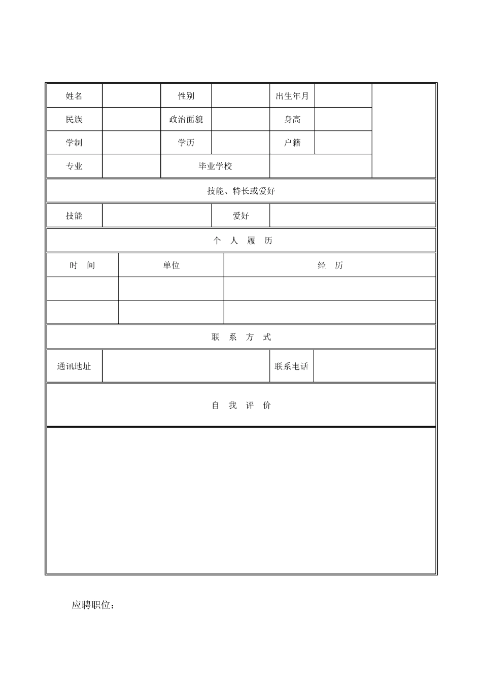 个人求职简历模板_第1页