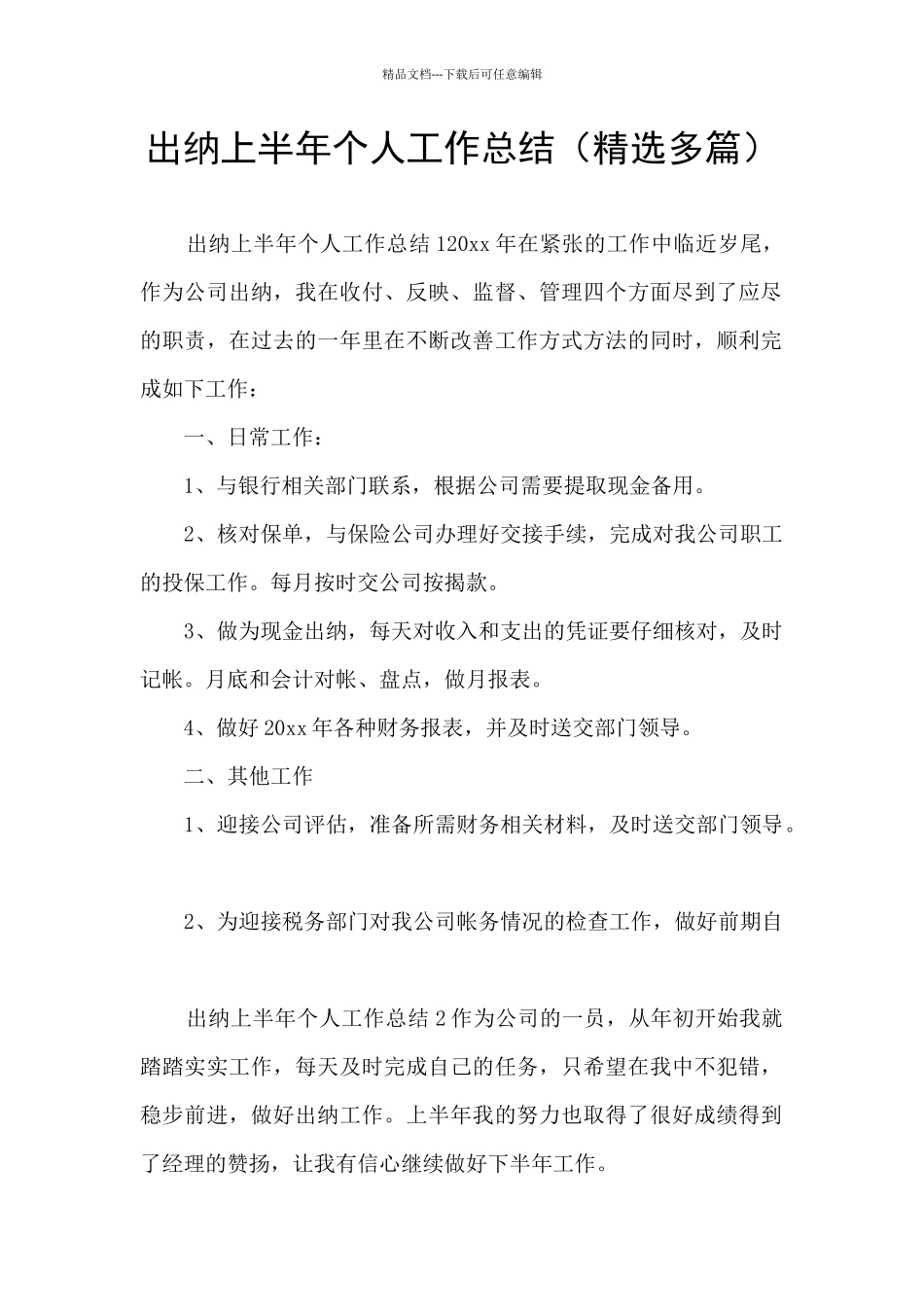 出纳上半年个人工作总结_第1页