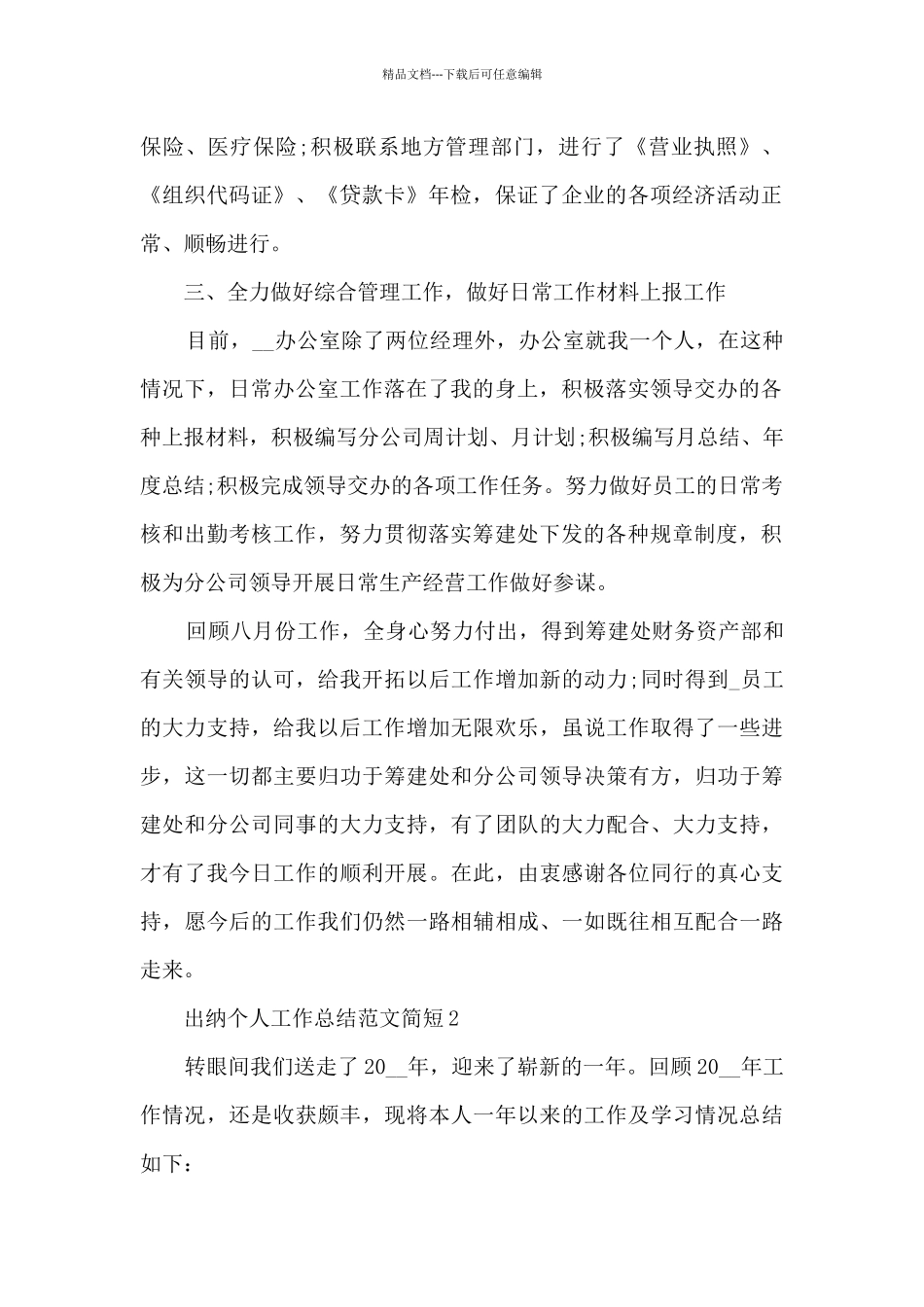 出纳个人工作总结范文简短5篇_第2页