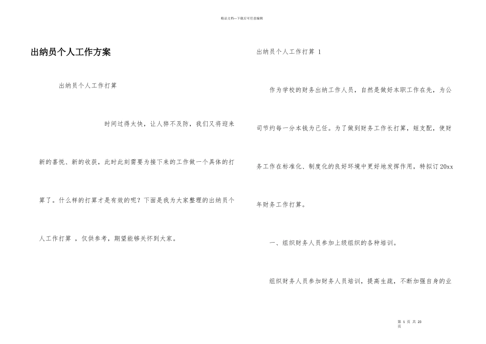 出纳员个人工作计划_第1页