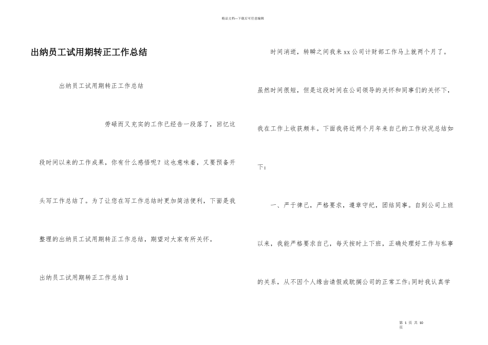 出纳员工试用期转正工作总结_第1页